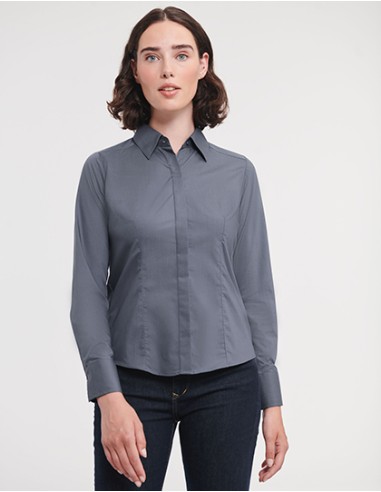 R-R-924F-0-Ladies L/S Poly-Cotton Easy Care Fitted Poplin Shirt